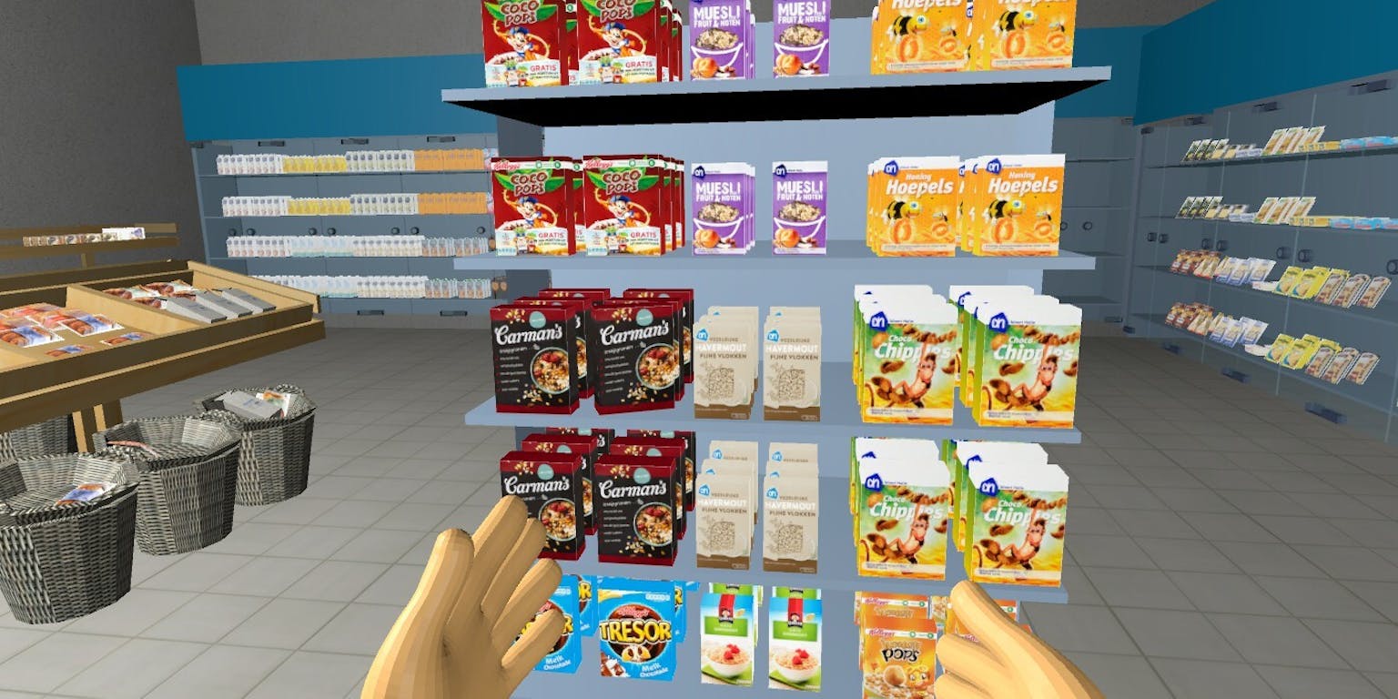 Een VR beleving van boodschappen doen in een supermarkt.