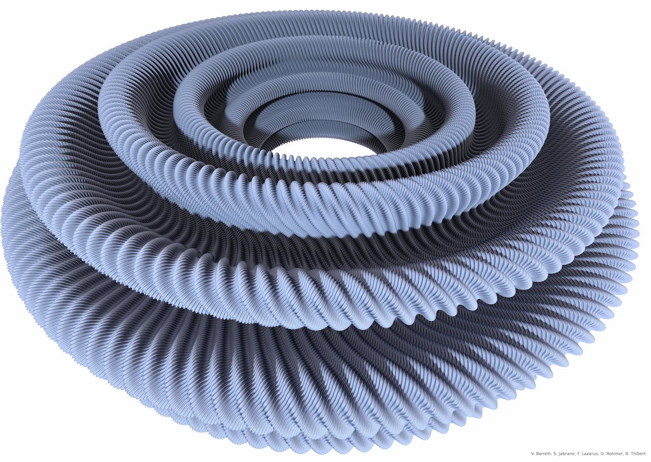 Een 3D-afbeelding van een spiraalvormig object.