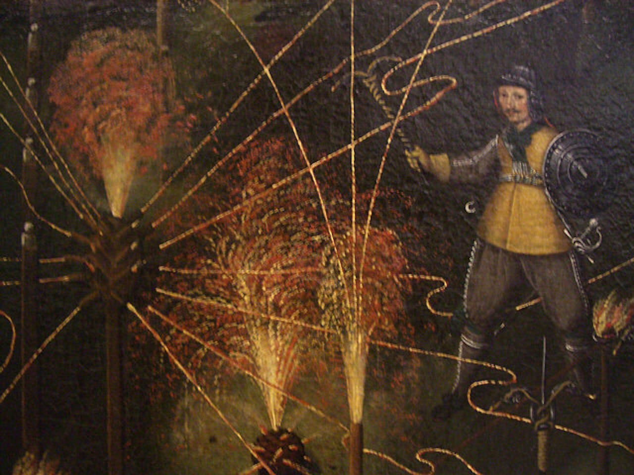 Schilderij van Joseph Furttenbach uit 1645. Er staat een militair op die vuurwerk afsteekt.
