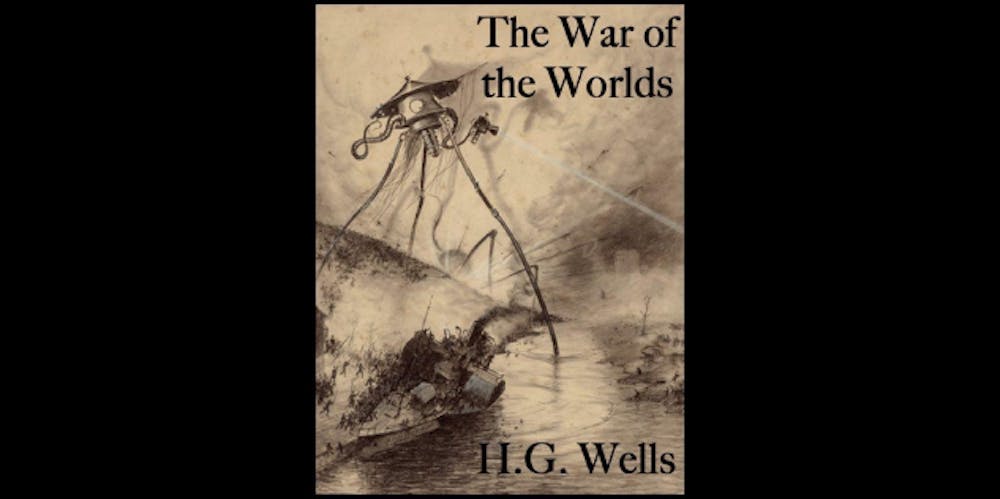 <p>Boekcover van ‘War of the Worlds’, van H. G. Wells.</p>