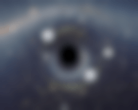 Een afbeelding van een zwart gat omgeven door sterren.
